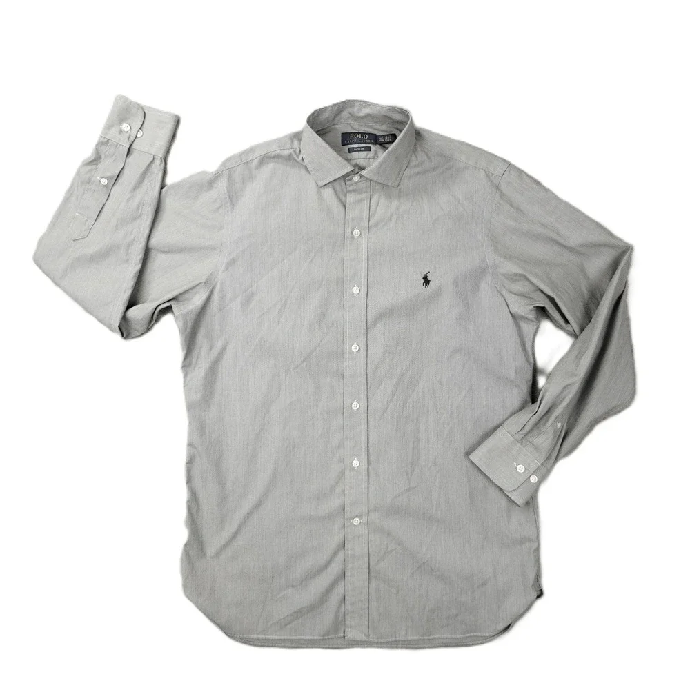 Polo Ralph Lauren Grey Herringbone Easy Care Dress Shirt Mens 15.5 32/33 Custom